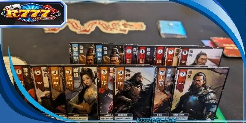 A high-tech digital interface displaying the virtual cards and chips