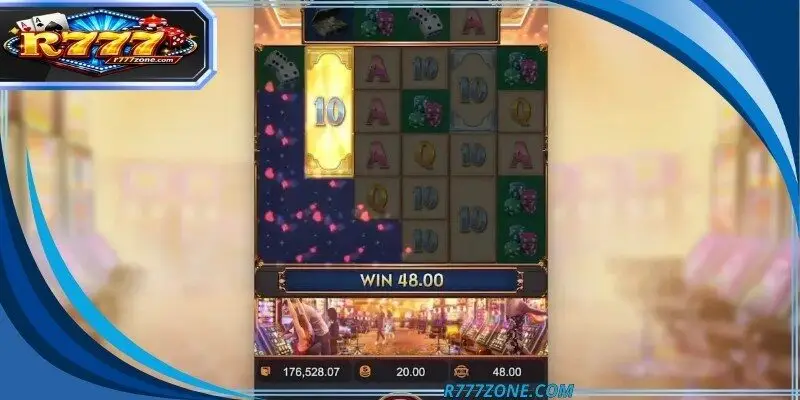 A high-definition view of the six-reel slot interface with neon city lights