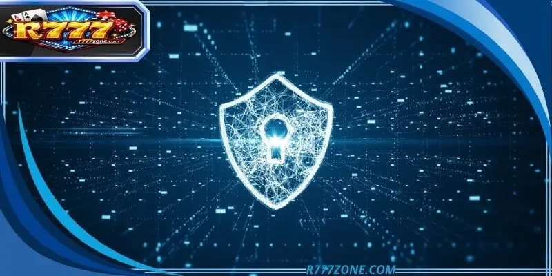 A high-tech digital shield protecting user data from threats